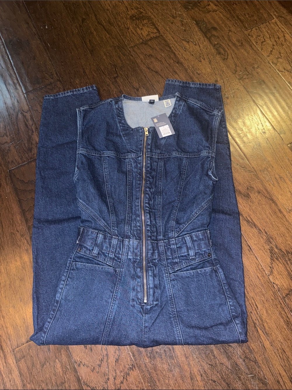 Universal Thread Blue Denim‎ Sleeveless Zip Jumpsuit Pockets Adjustable Waist 4 - Picture 11 of 12